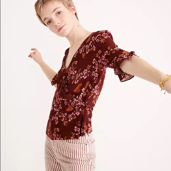 MADEWELL Tie sleeve wrap top EUC - Picture 2 of 10